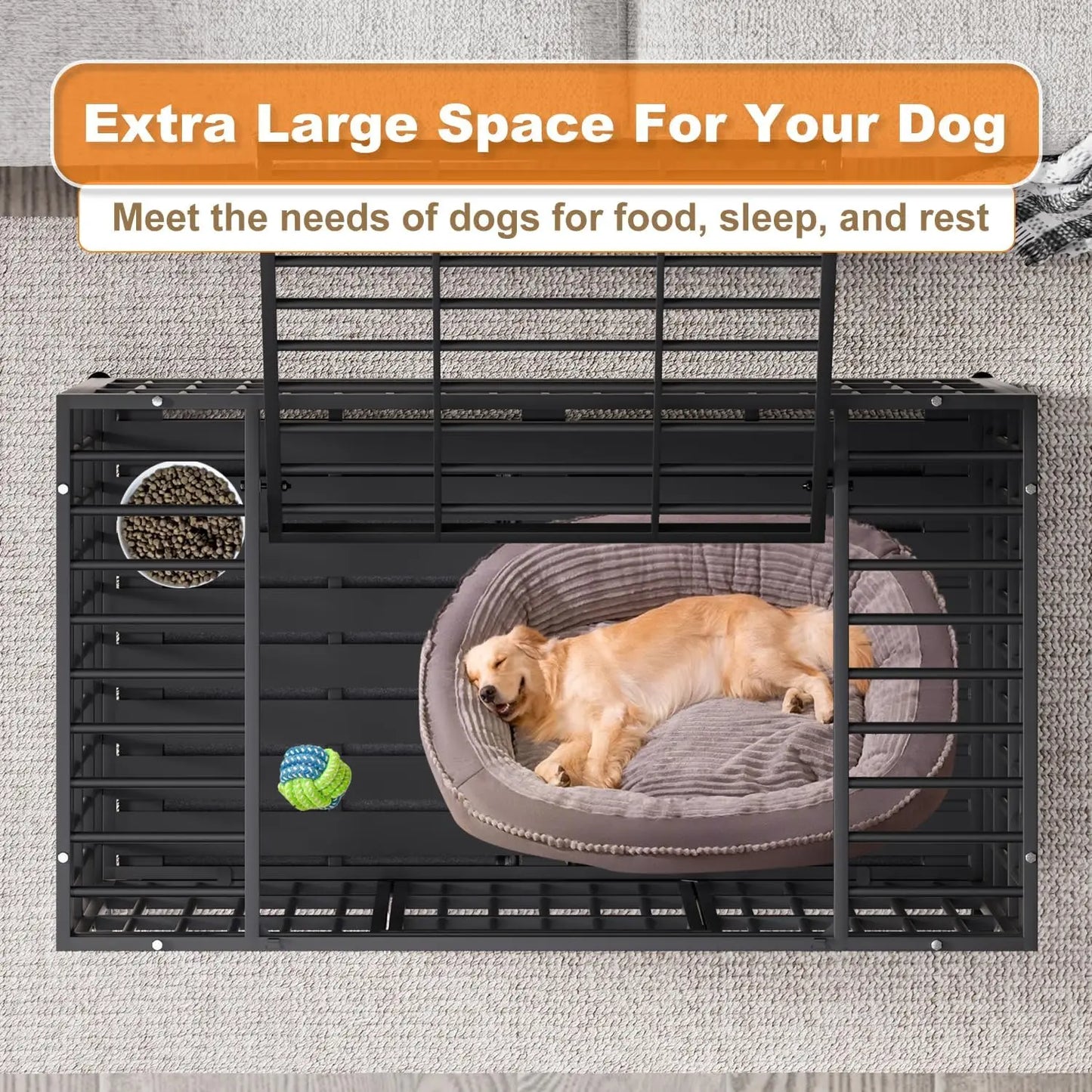54 Inch Heavy Duty Dog Crate with Wheels, Escape-Proof Kennel with Locking Latch & Double Door, XL XXL Cage for Large Dogs