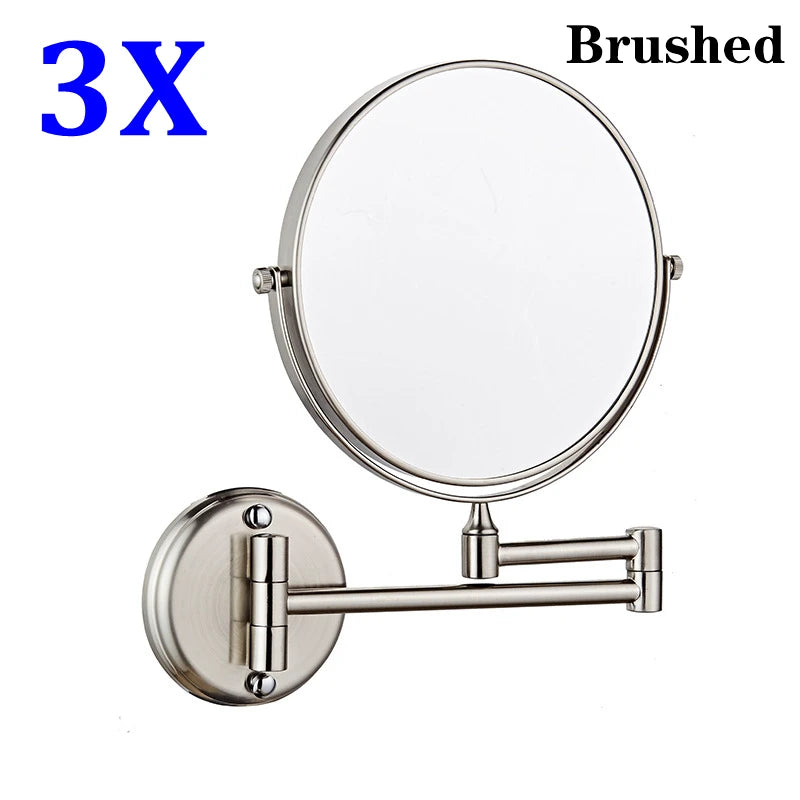 Magnifying Bathroom Mirror Hunnise Quality Brass Gold Home Hotel Bathroom Makeup Mirrors Wall Mounted LED Folding Makeup Mirrors