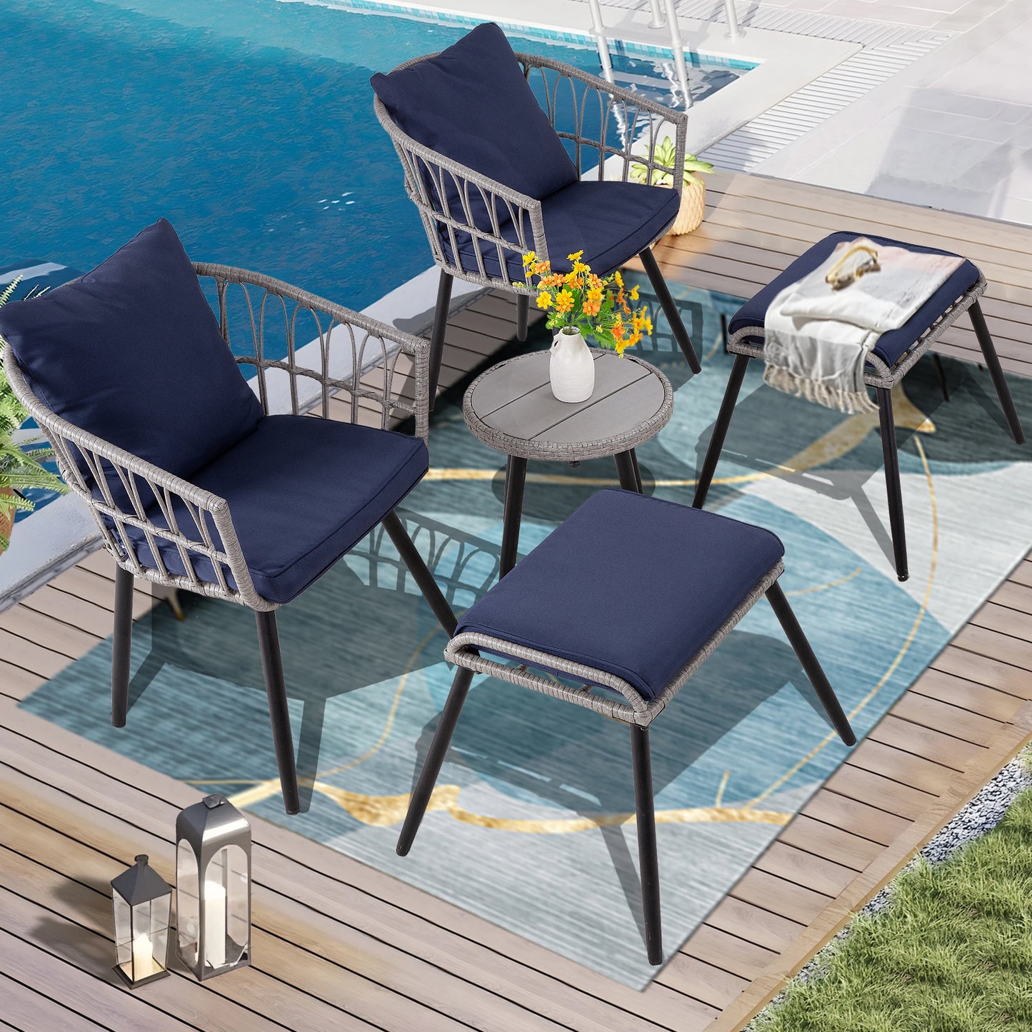 SEOGWISAM 5 Piece Patio Bistro Set Outdoor Wicker Conversation Furniture