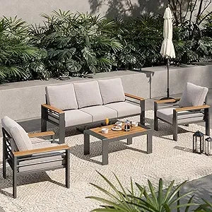 Aluminum Outdoor Patio Furniture Set 5 Seat Sectional With Coffee Table