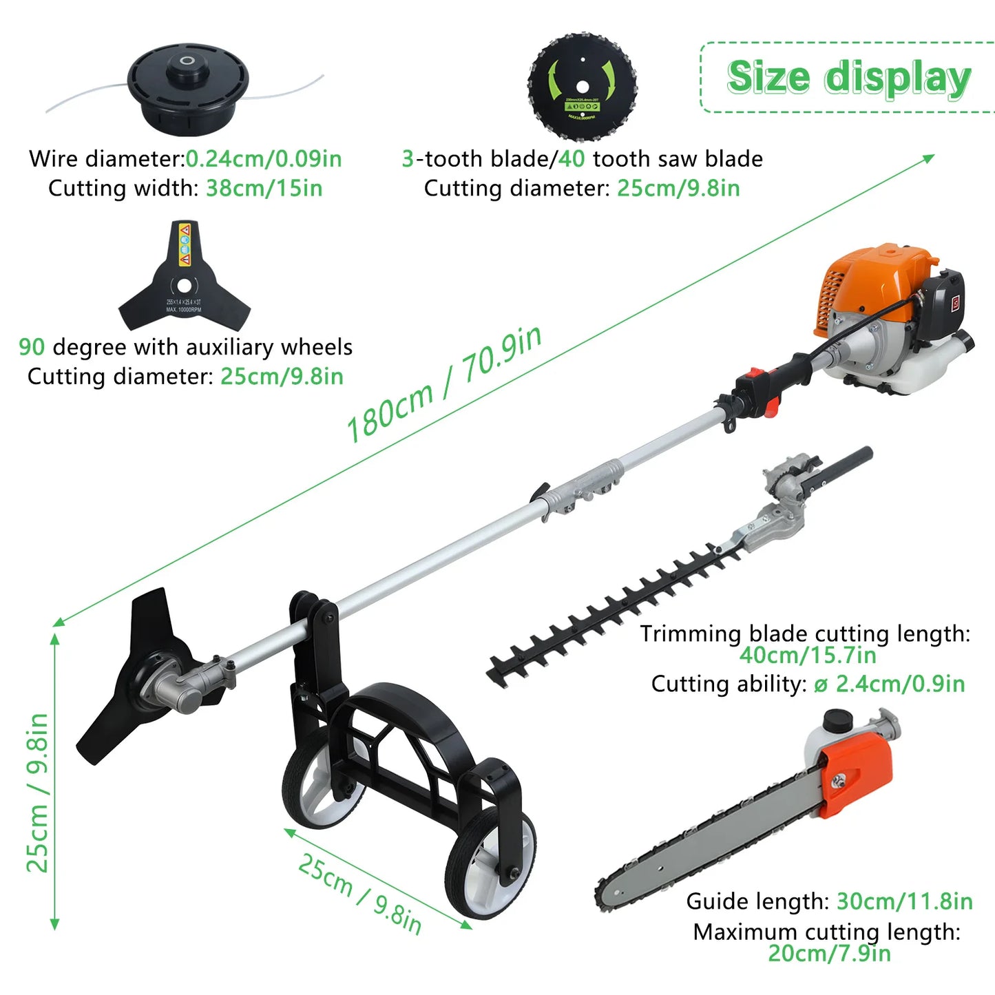 Gas Powered 52cc 8in1 Lawn Tool Hedge Trimmer String Trimmer Brush Cutter Edger