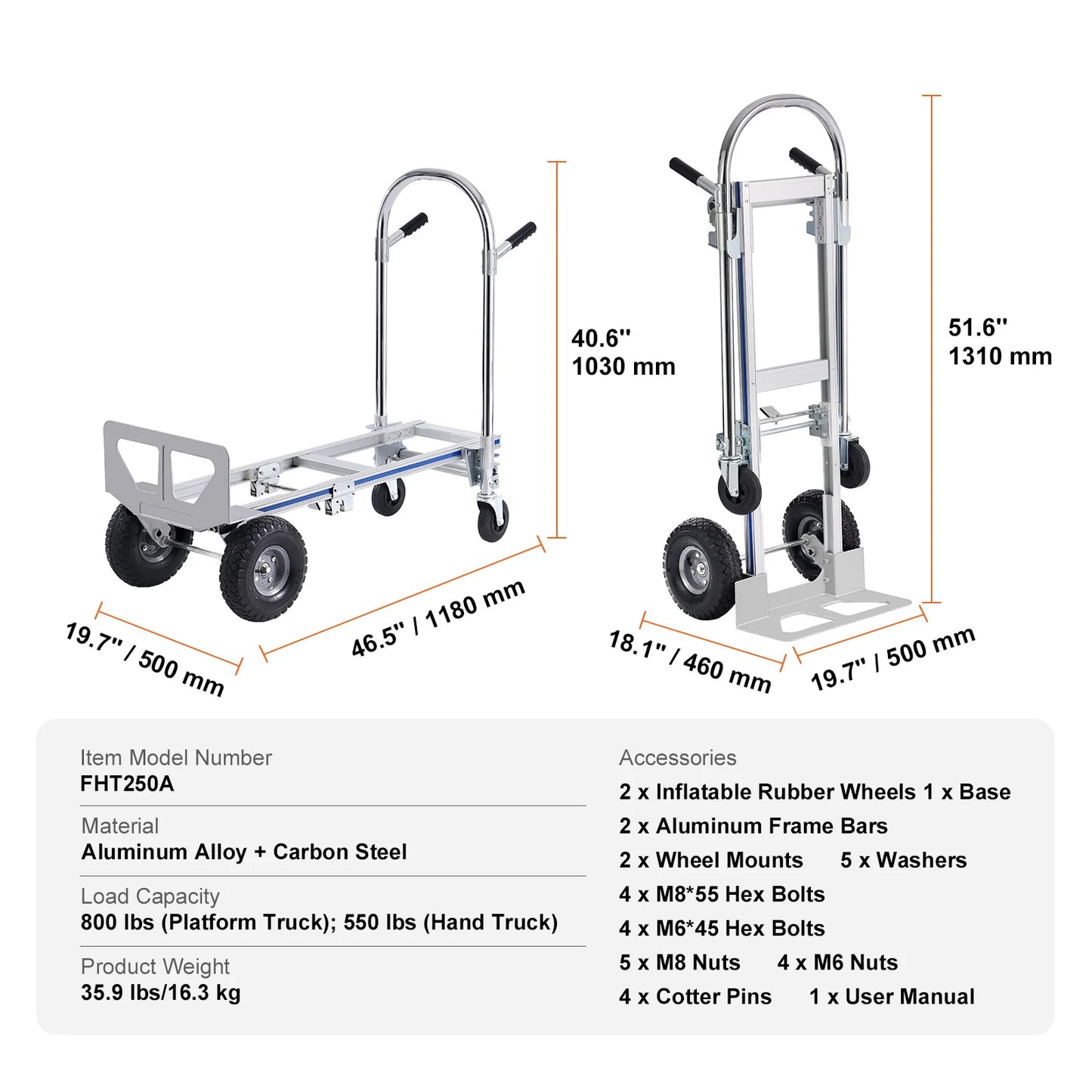 SucceBuy Folding Hand Truck Aluminum Heavy Duty Collapsible Cart