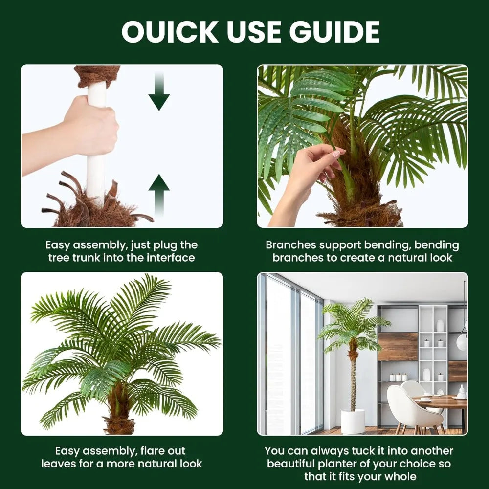 Artificial 7.5ft Tall Palm Tree with 15 Leaves, 90in Outdoor Decorative Palm Tree Set for Patio and Garden