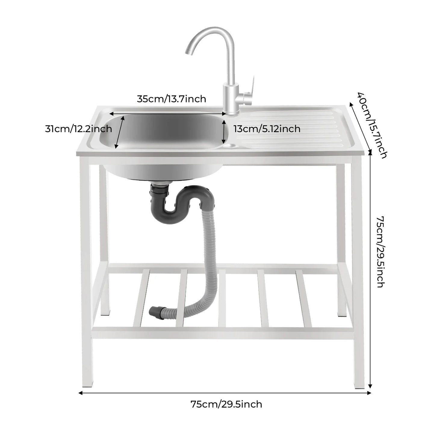 Free Standing Stainless Steel Kitchen Sink With Faucet And Shelf