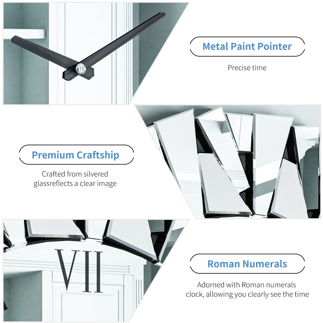 3D Mirrored Sunburst Wall Clock With Roman Numerals