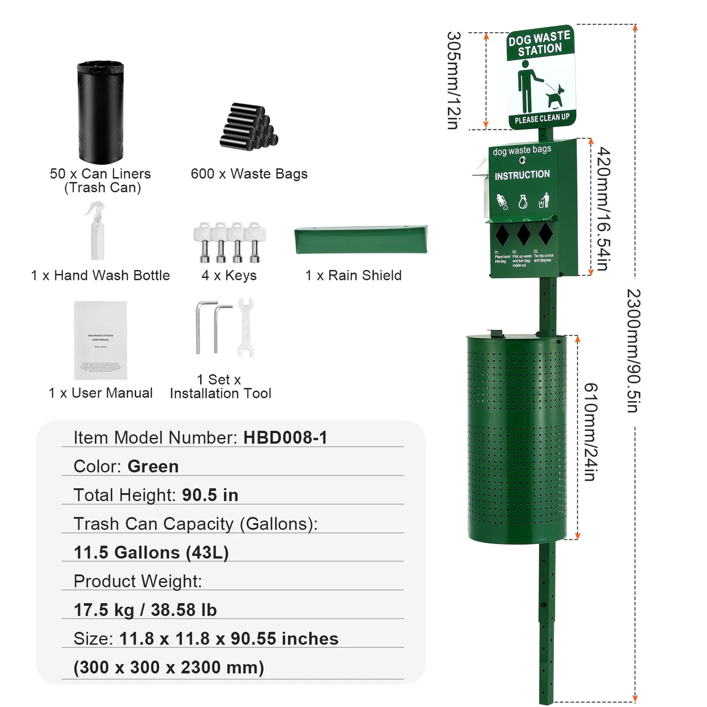 NONEDog Litter Dog Waste Station With Bag Dispenser