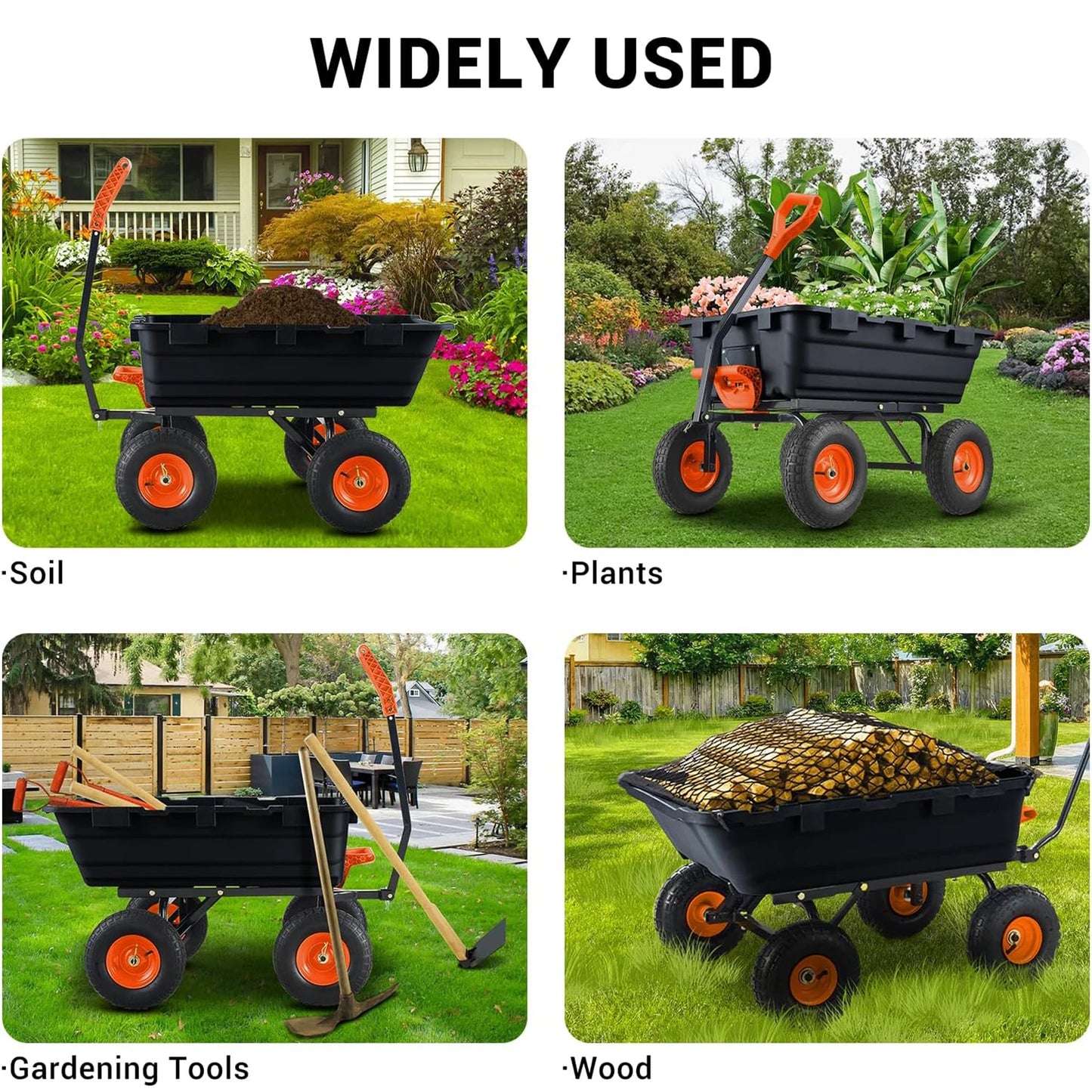 TWISTER.CK 900 Lb Poly Garden Dump Cart Heavy Duty Wagon