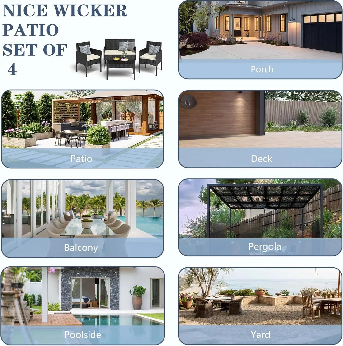 Outdoor Wicker Rattan Patio Conversation Set With Waterproof Cushions Table