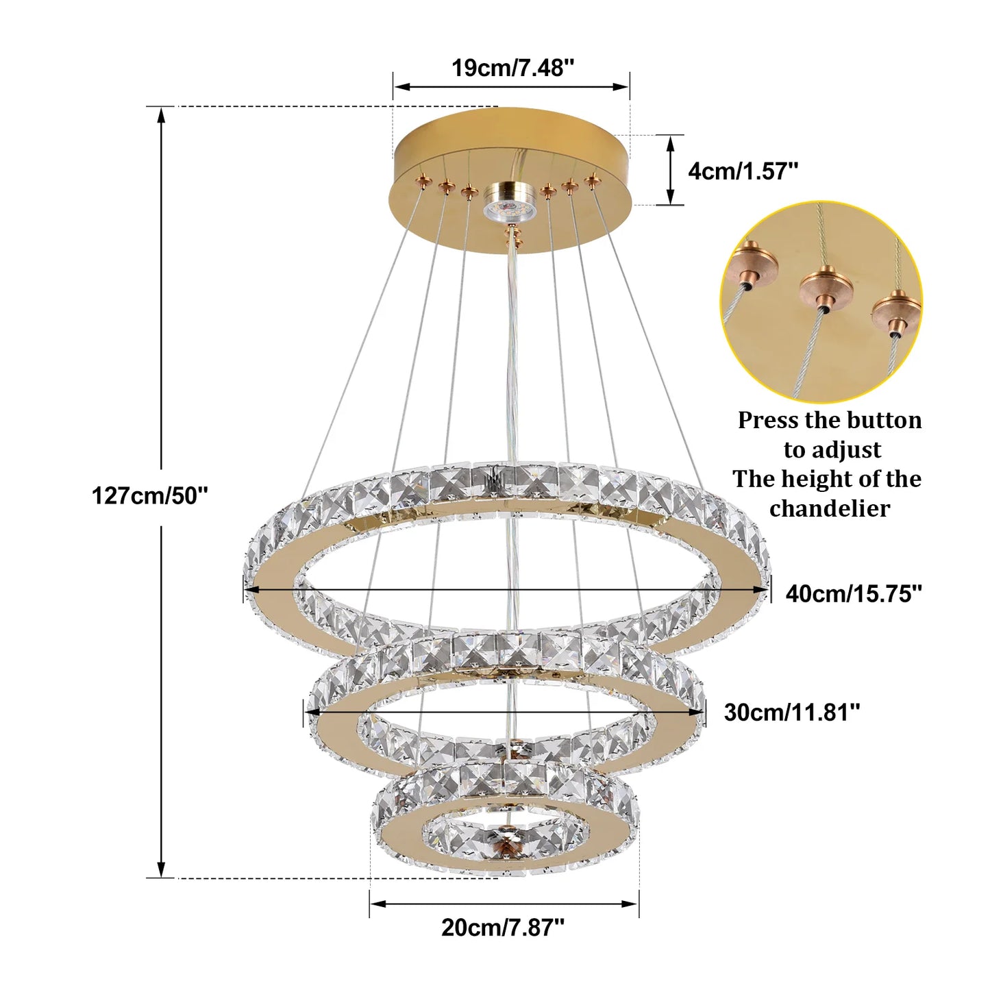 VETRULUS Crystal Chandelier Flush Mount LED Ceiling Light Pendant