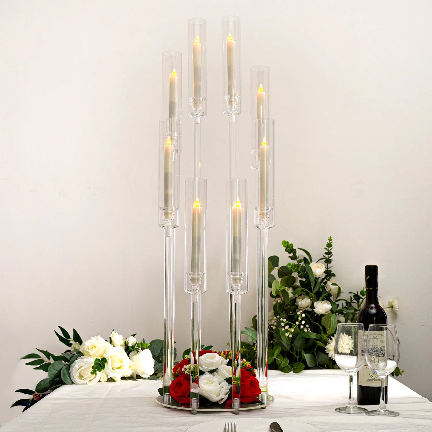 VINCIGANT Acrylic 8 Arm Candelabra Holder Set For Weddings