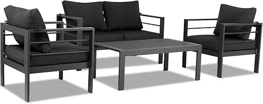 4-Seat Aluminum Outdoor Sectional Set With Cushions And Table