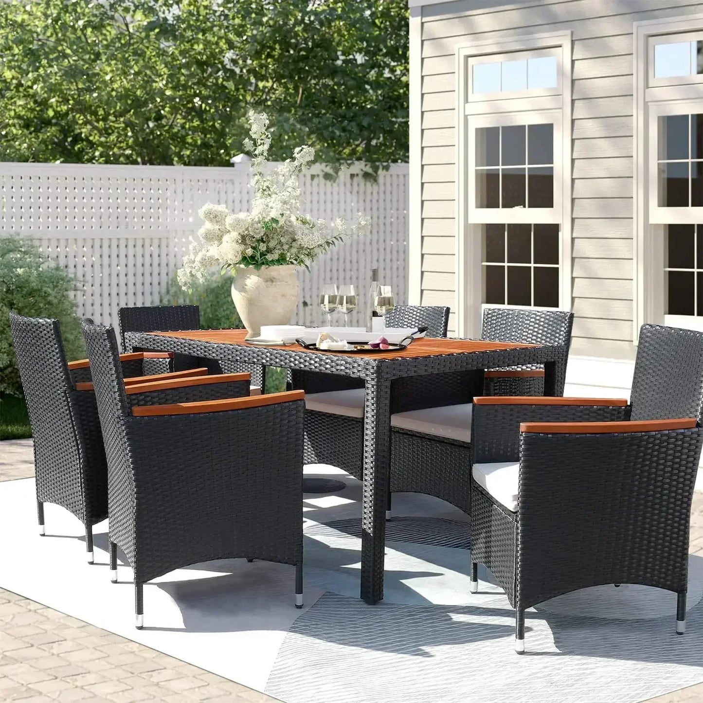 7-Piece Patio Dining Set Acacia Wood Table And Soft Cushions