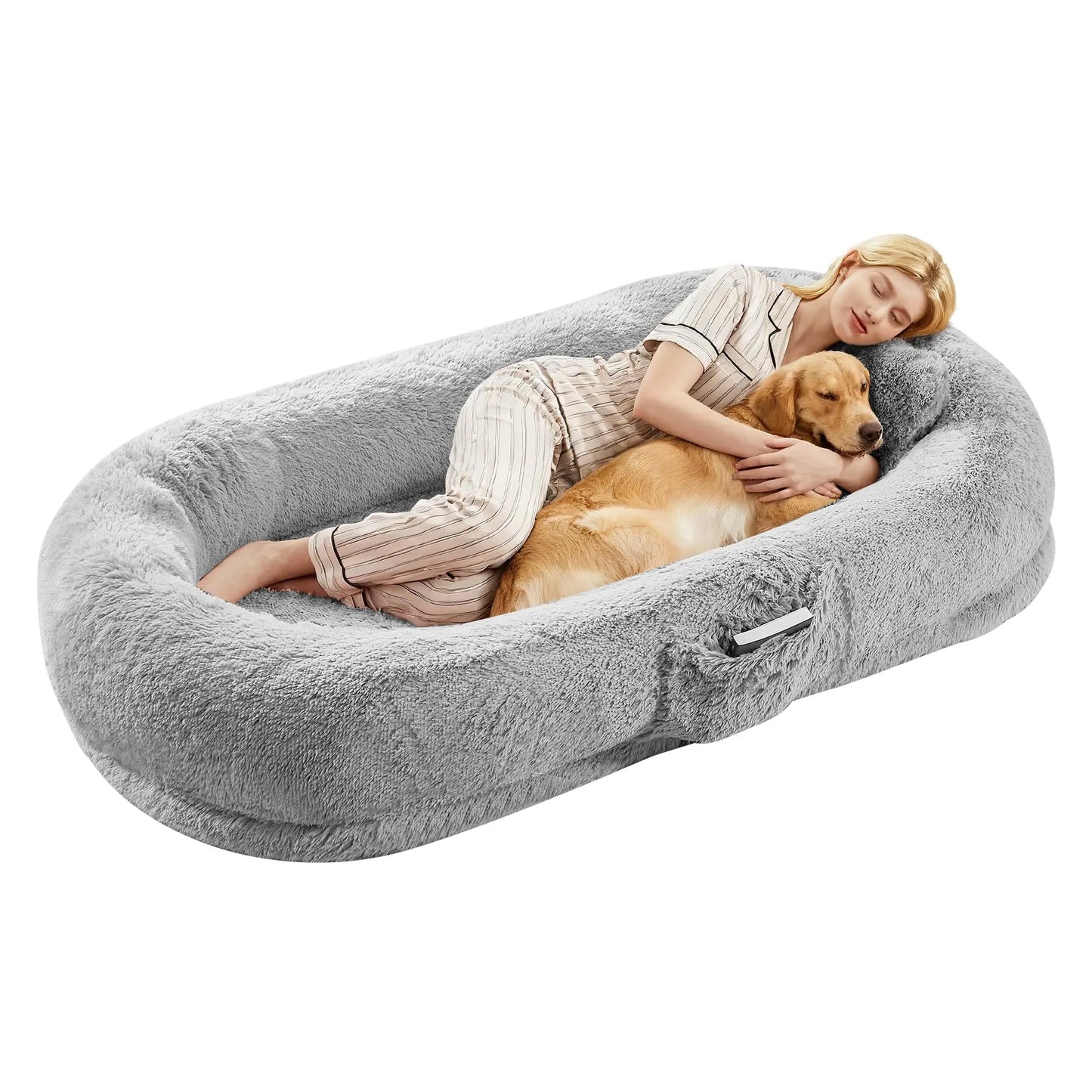 HiMISSCN Oversized Human and Pet Bed With Orthopedic Faux Fur