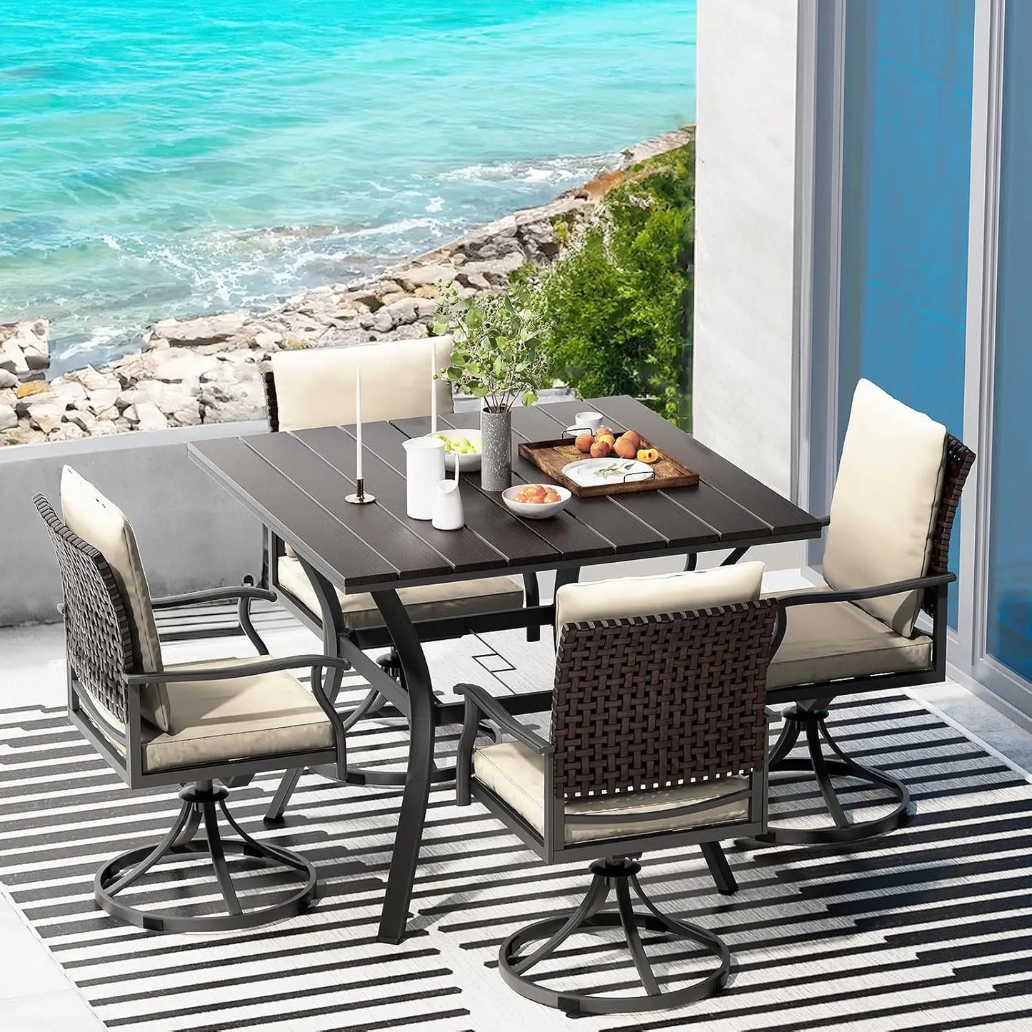 Outdoor Patio Dining Set With Swivel Chairs And Table
