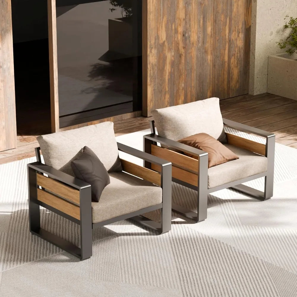 XMSJ Aluminum Outdoor Patio Set 2 Armchairs And Coffee Table