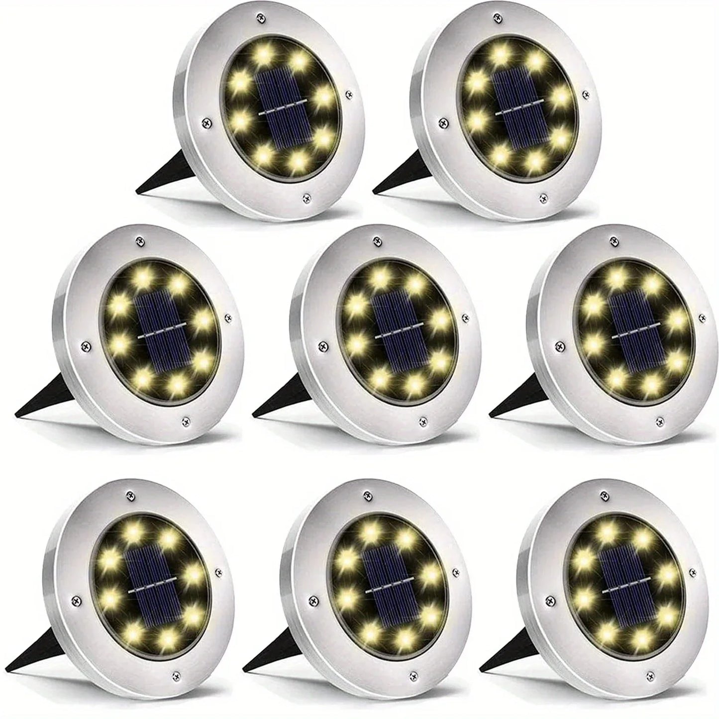 Solar Outdoor Disk Lights 8 LED Ground Path Landscape