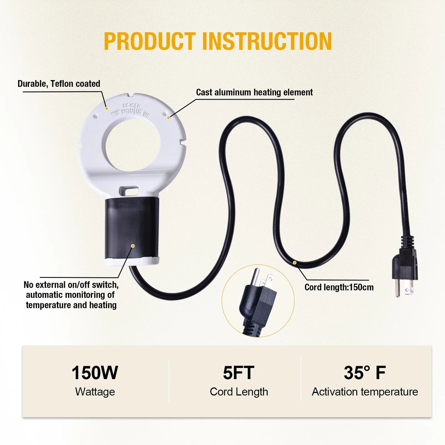 Stock Tank Heater 250W 500W Cast Aluminum Thermostatic Control
