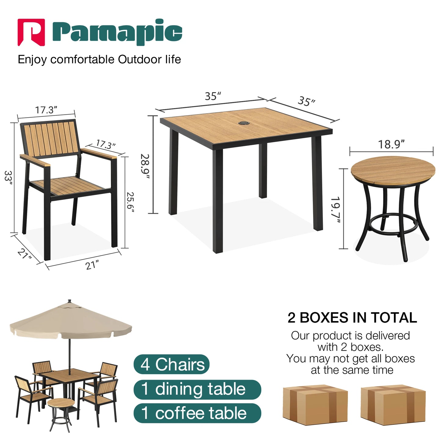 Outdoor Patio Dining Set With Aluminum Frame And Plastic-Wood Table