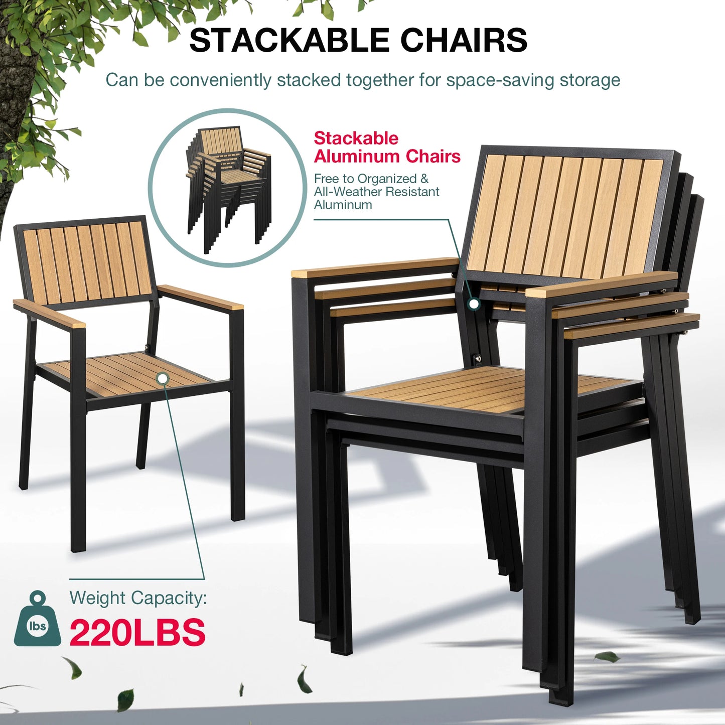 Outdoor Patio Dining Set With Aluminum Frame And Plastic-Wood Table