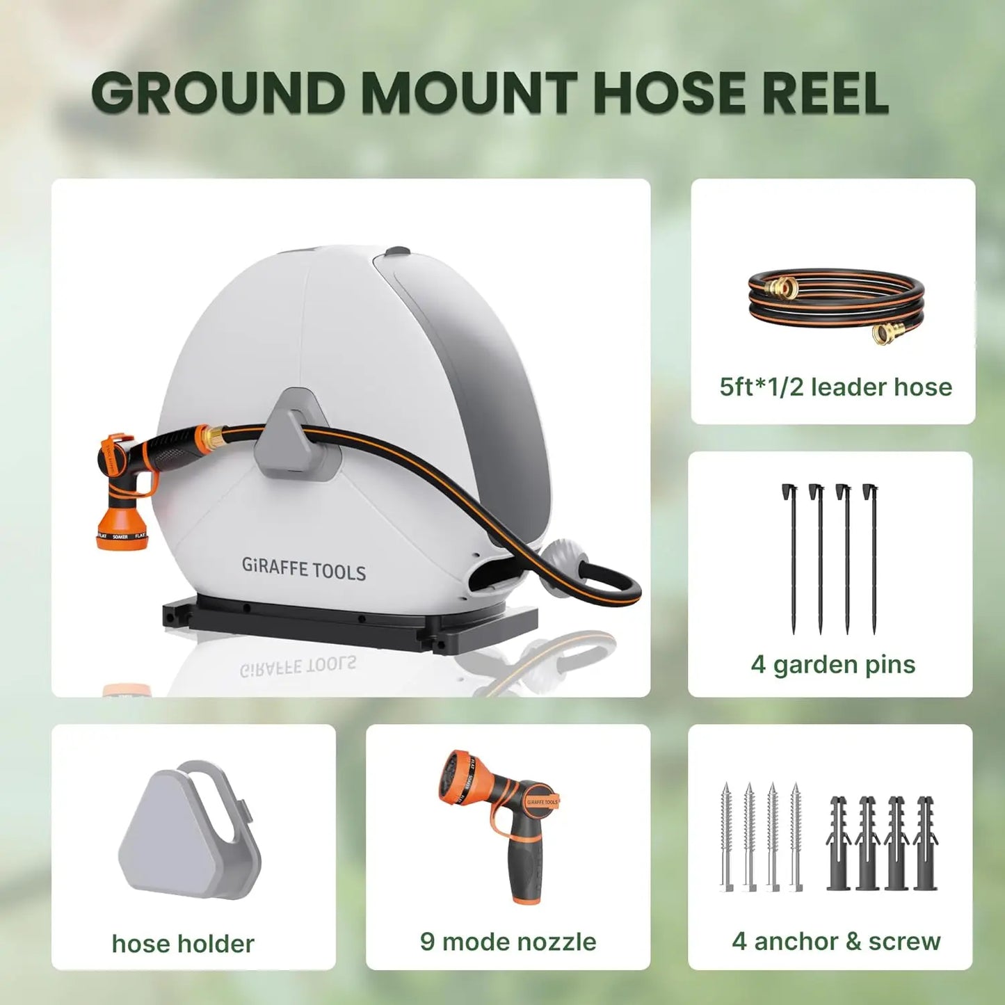 Giraffe Tools Retractable Hose Reel With Lock And Automatic Rewind