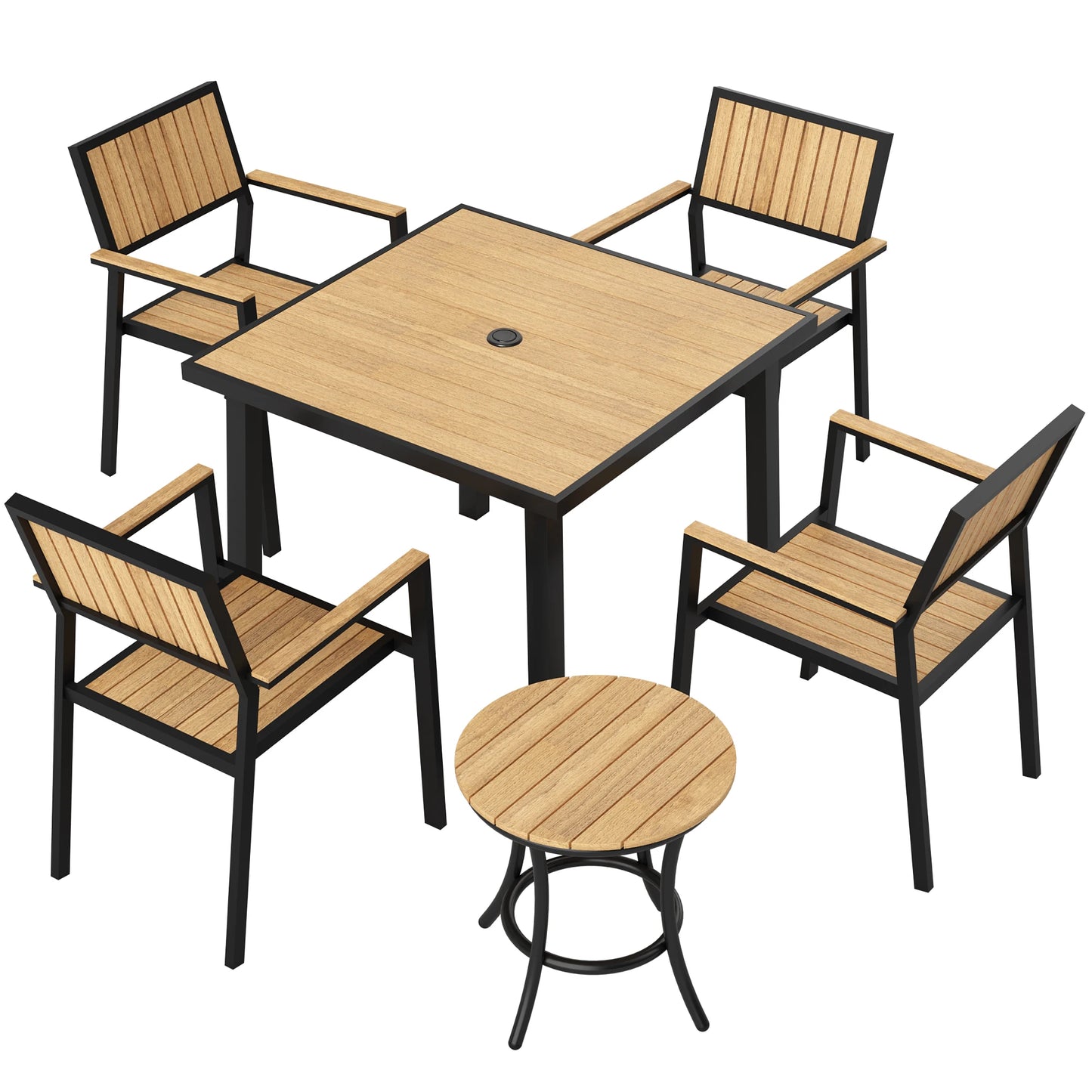 Outdoor Patio Dining Set With Aluminum Frame And Plastic-Wood Table