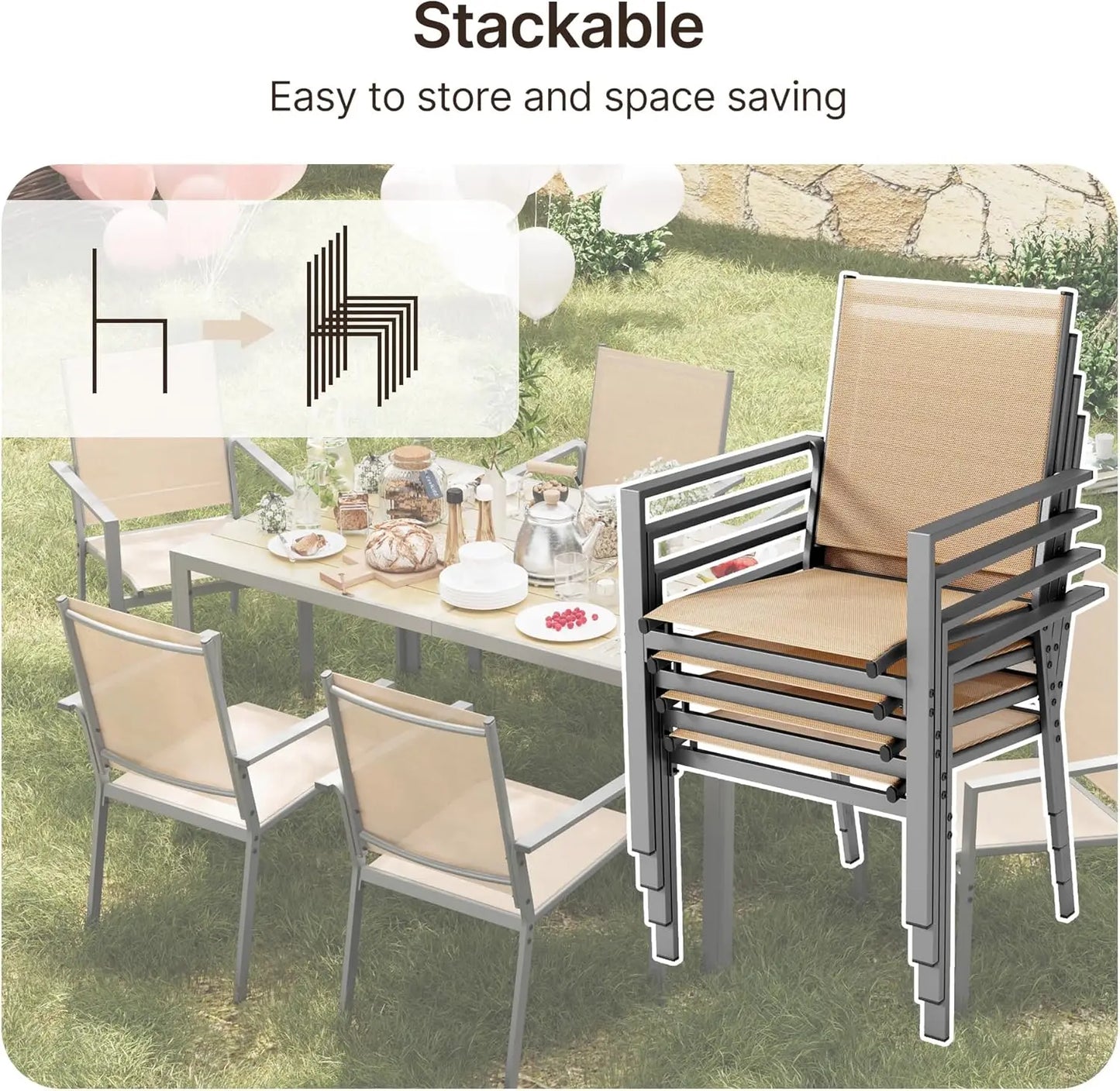 Patio Dining Set With Table And Textilene Chairs Outdoor
