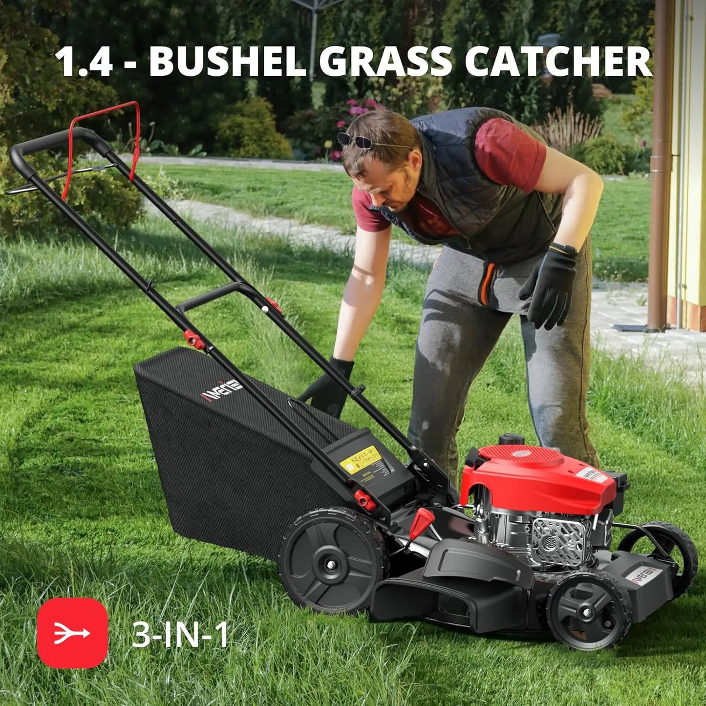 XMSJ Gas-Powered Self-Propelled Lawn Mower 170cc OHV Engine