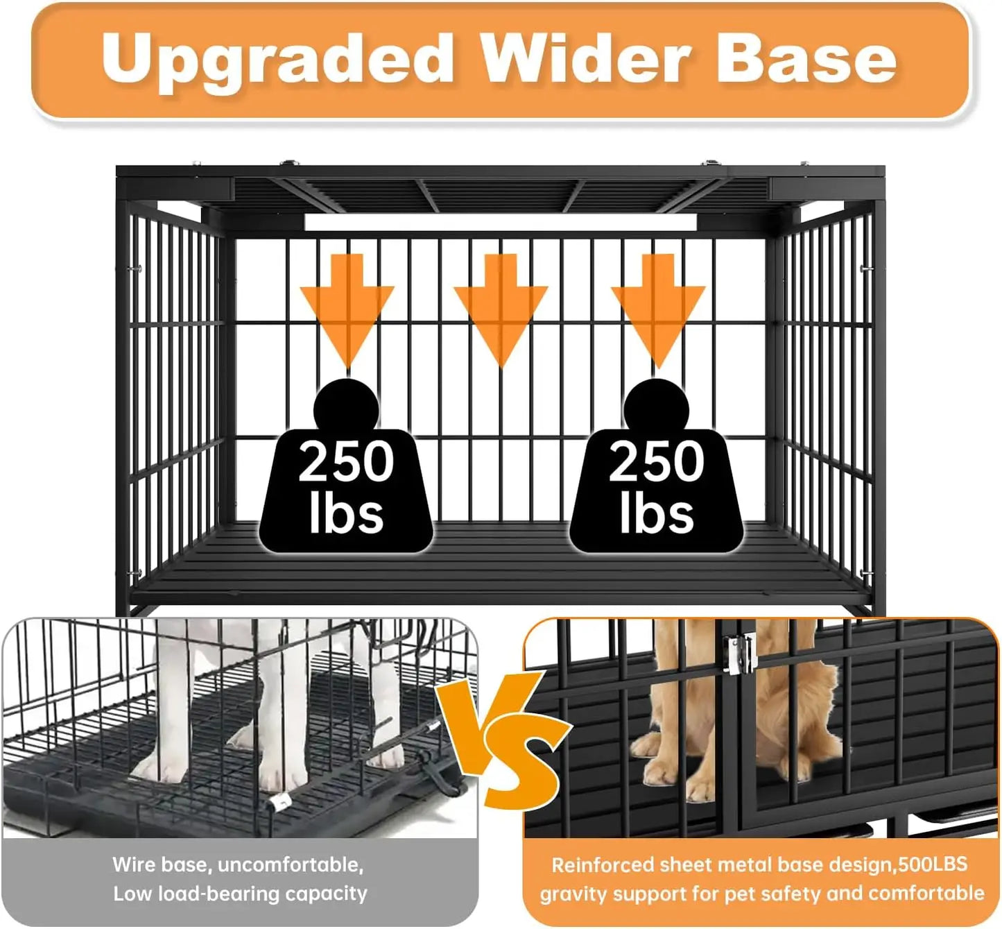 54 Inch Heavy Duty Dog Crate with Wheels, Escape-Proof Kennel with Locking Latch & Double Door, XL XXL Cage for Large Dogs