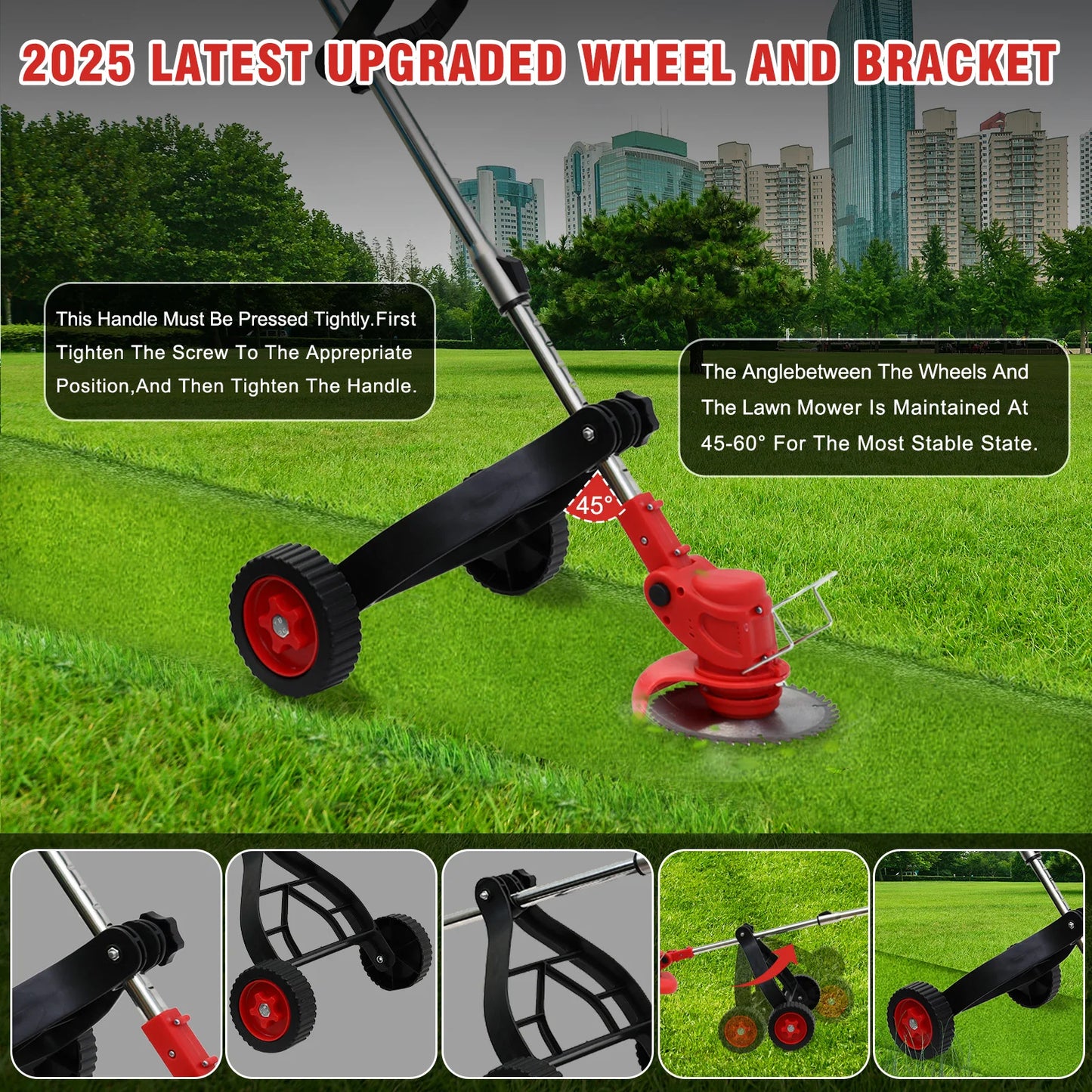 Cordless Grass Trimmer And Edger 3-In-1 With Wheels