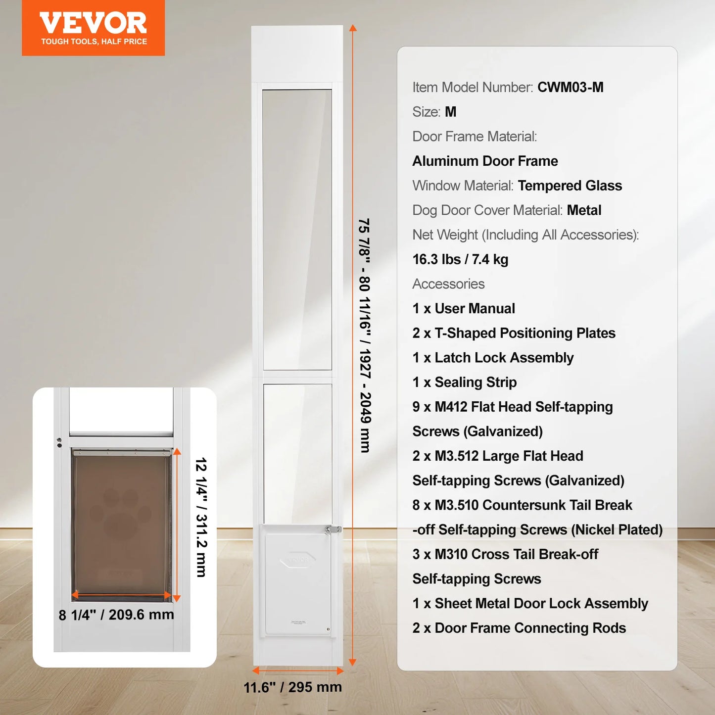 SucceBuy Adjustable Height Dog Door For Sliding Glass Door