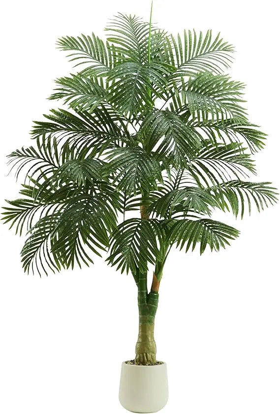 6-Foot Tall Artificial Golden Cane Palm Tree with Triple Realistic Trunks - Large Faux Tropical Palm