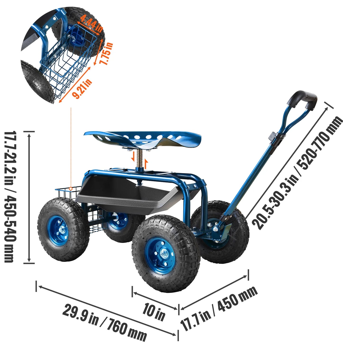 SucceBuy Rolling Garden Cart Seat With Wheels And Swivel