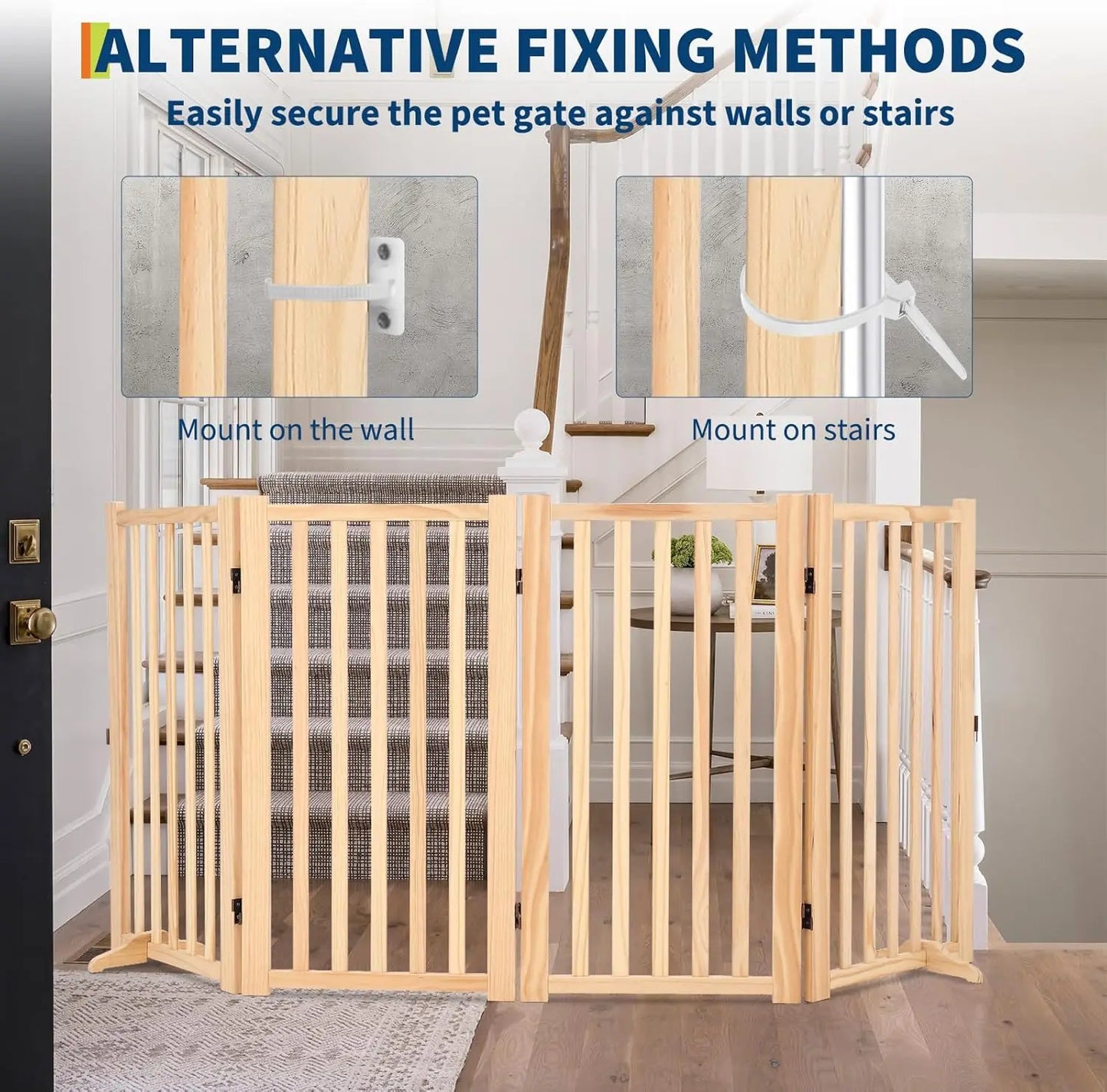 HiMISS Freestanding Foldable Wooden Dog Gate For Doorways And Stairs