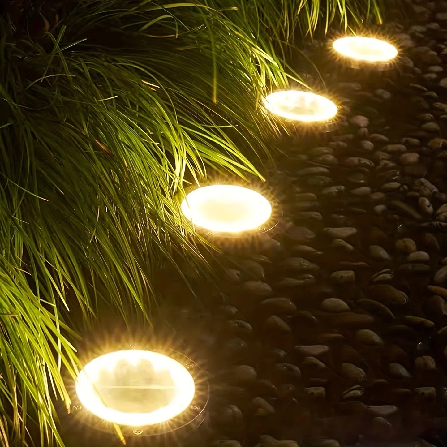 Solar Outdoor Disk Lights 8 LED Ground Path Landscape