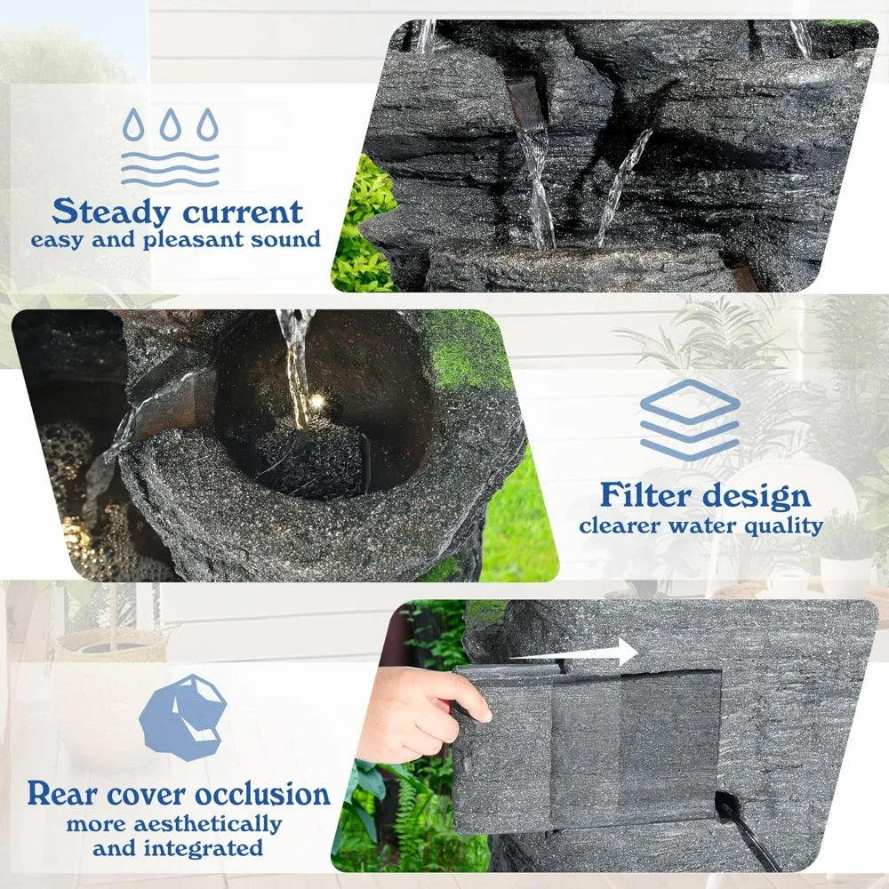 TITIMOM 10-Tier Cascading Rock Water Fountain Outdoor Garden
