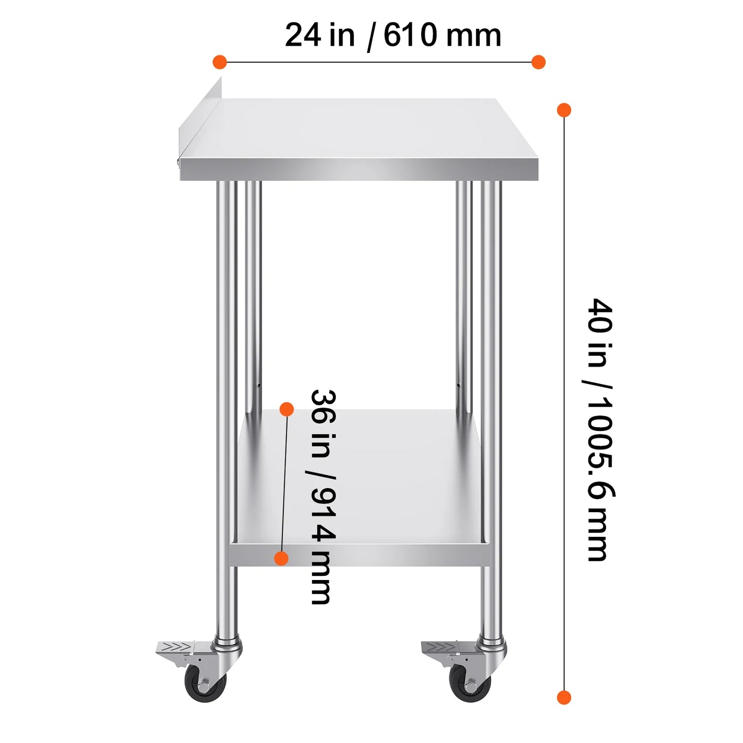 SucceBuy Stainless Steel Commercial Food Prep Table With Casters