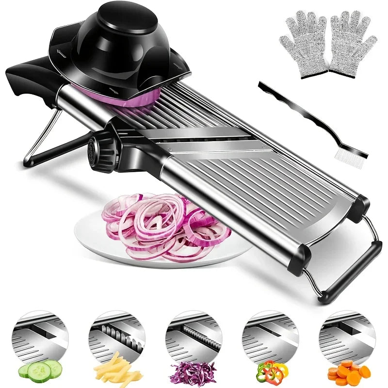 KYJG Stainless Steel Mandoline Slicer With 5 Blades Safety Holder