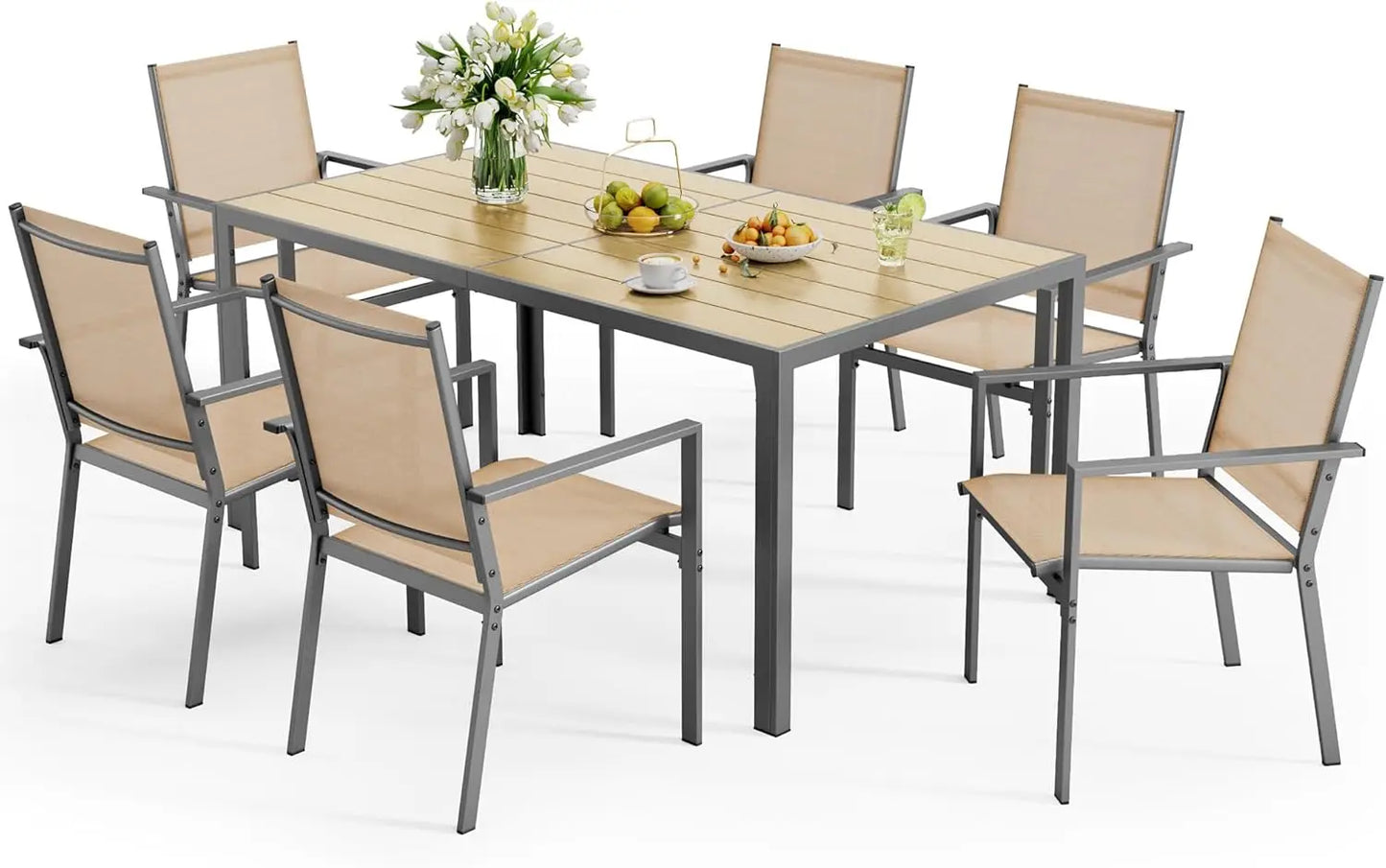 Patio Dining Set With Table And Textilene Chairs Outdoor