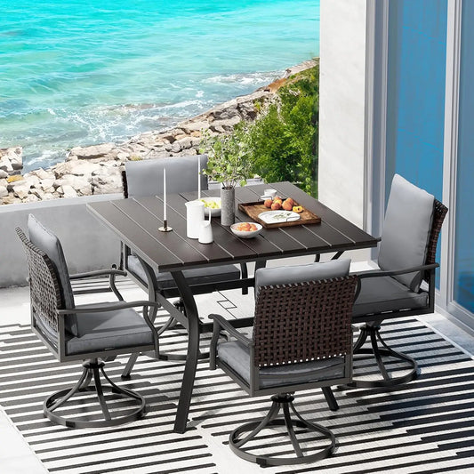 Outdoor Patio Dining Set With Swivel Chairs And Table