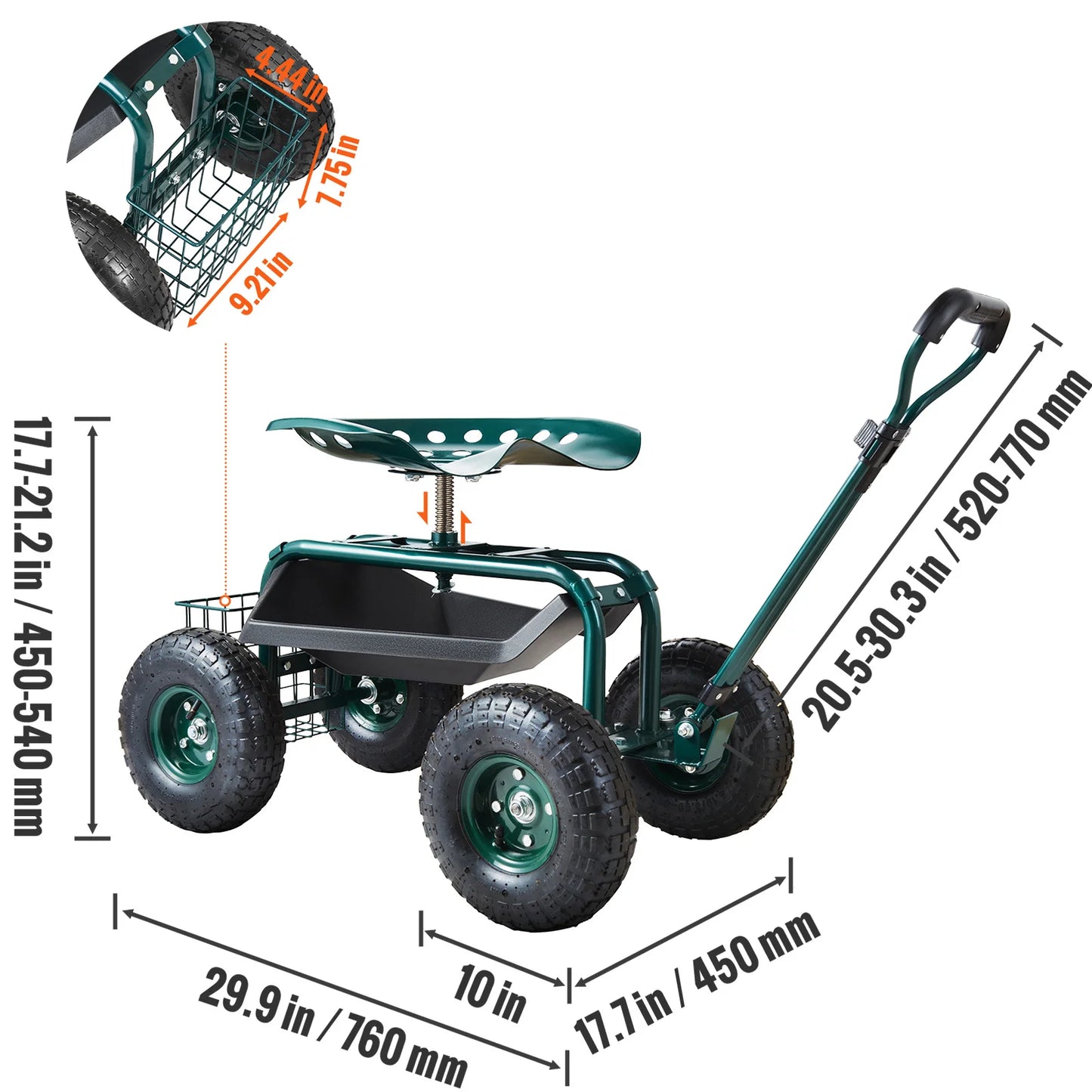 SucceBuy Rolling Garden Cart Seat With Wheels And Swivel