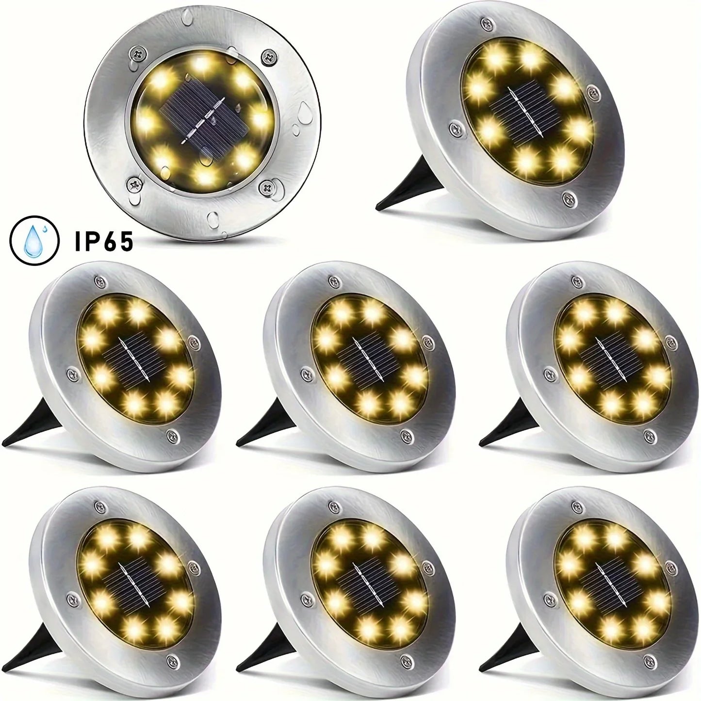 Solar Outdoor Disk Lights 8 LED Ground Path Landscape