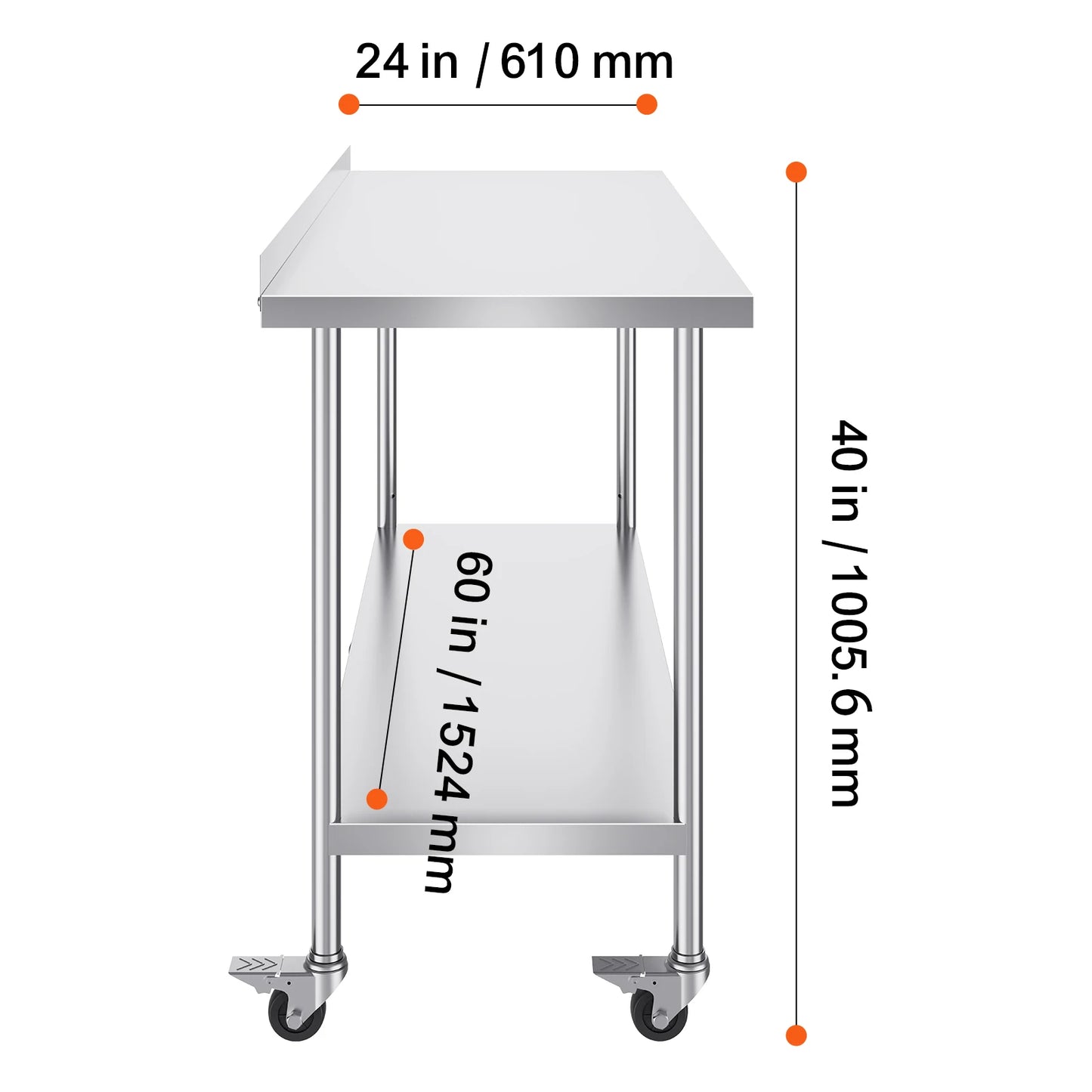 SucceBuy Stainless Steel Commercial Food Prep Table With Casters