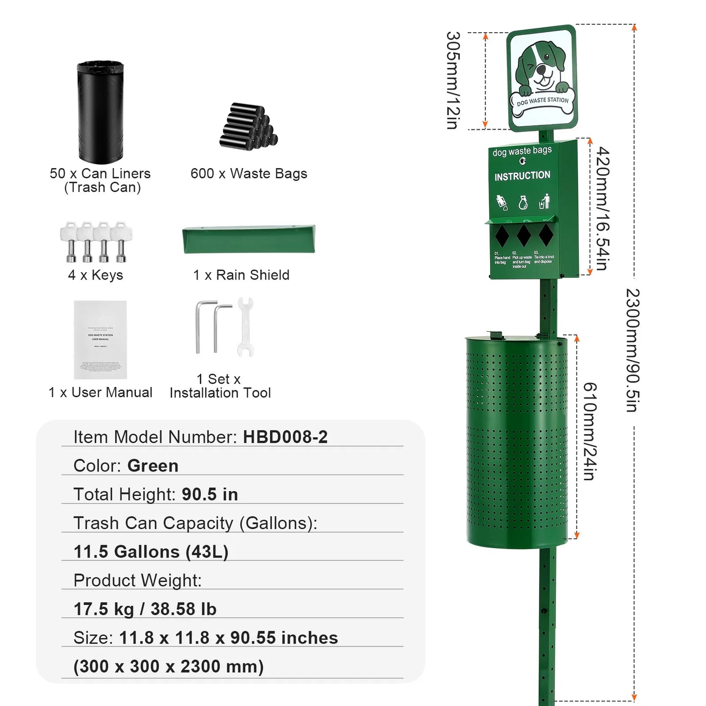 NONEDog Litter Dog Waste Station With Bag Dispenser