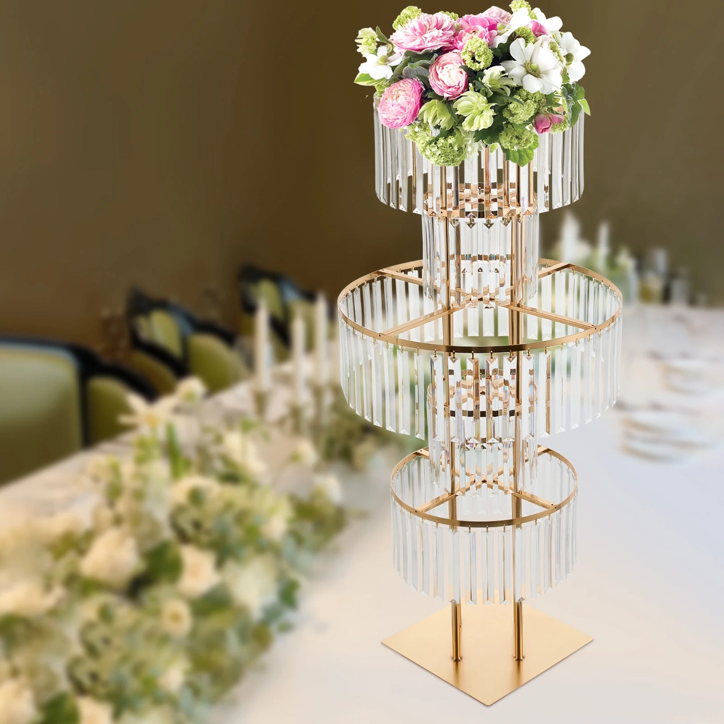Five Tier Wedding Centerpiece Stand With Hanging Acrylic