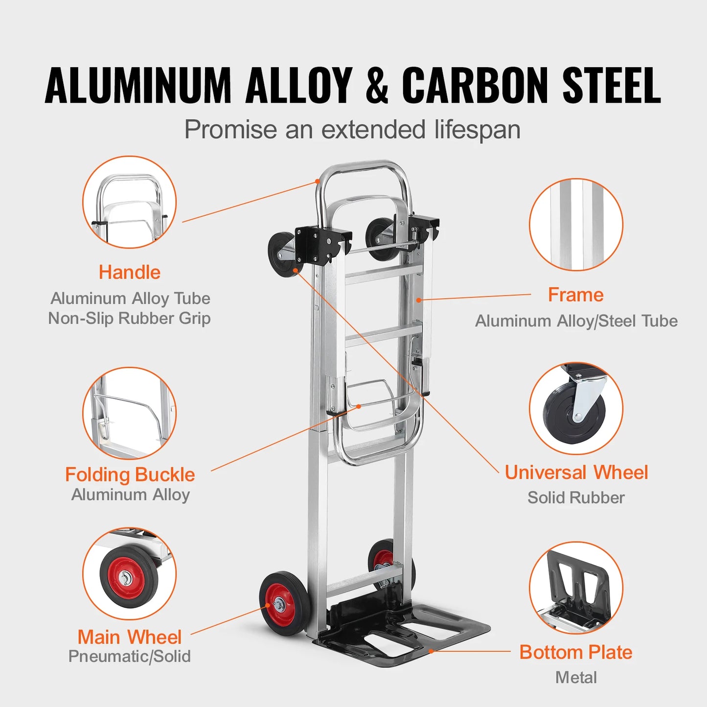 SucceBuy Folding Hand Truck Aluminum Heavy Duty Collapsible Cart