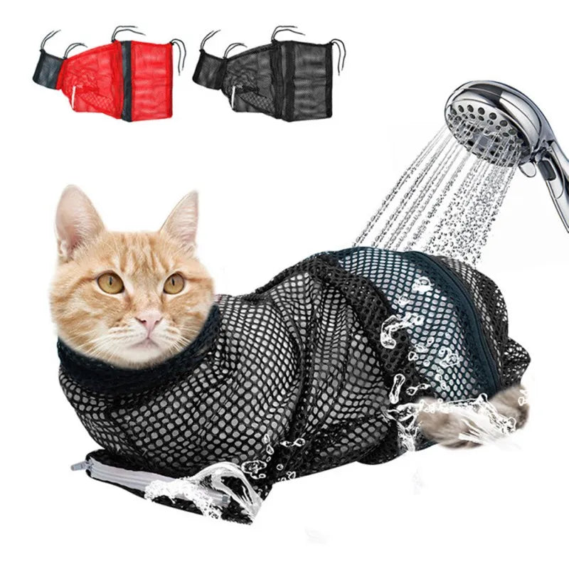 Cat Bathing Shower Bag Adjustable Restraint For Safe Grooming