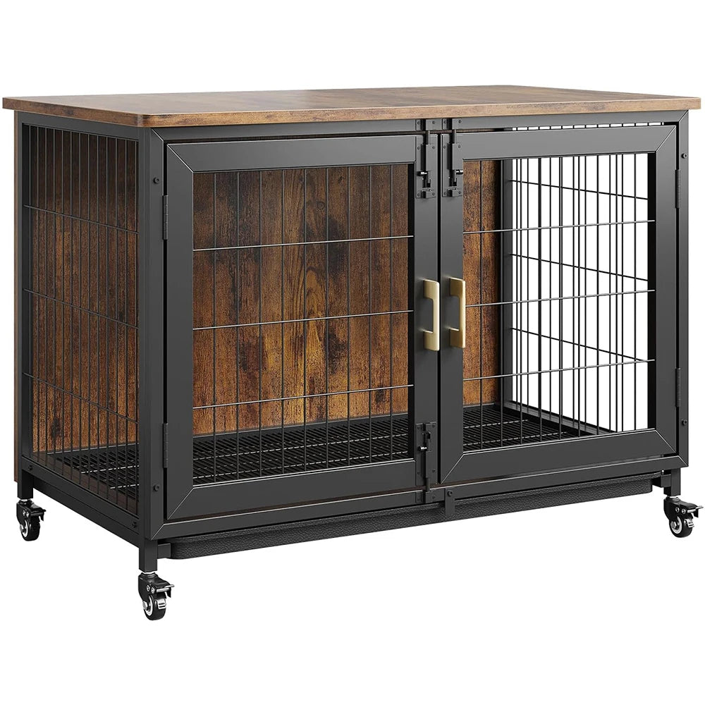 HiMISS Wooden Dog Crate With Wheels