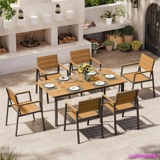 XMSJ Outdoor Dining Set 7 Pieces with Umbrella Hole Patio