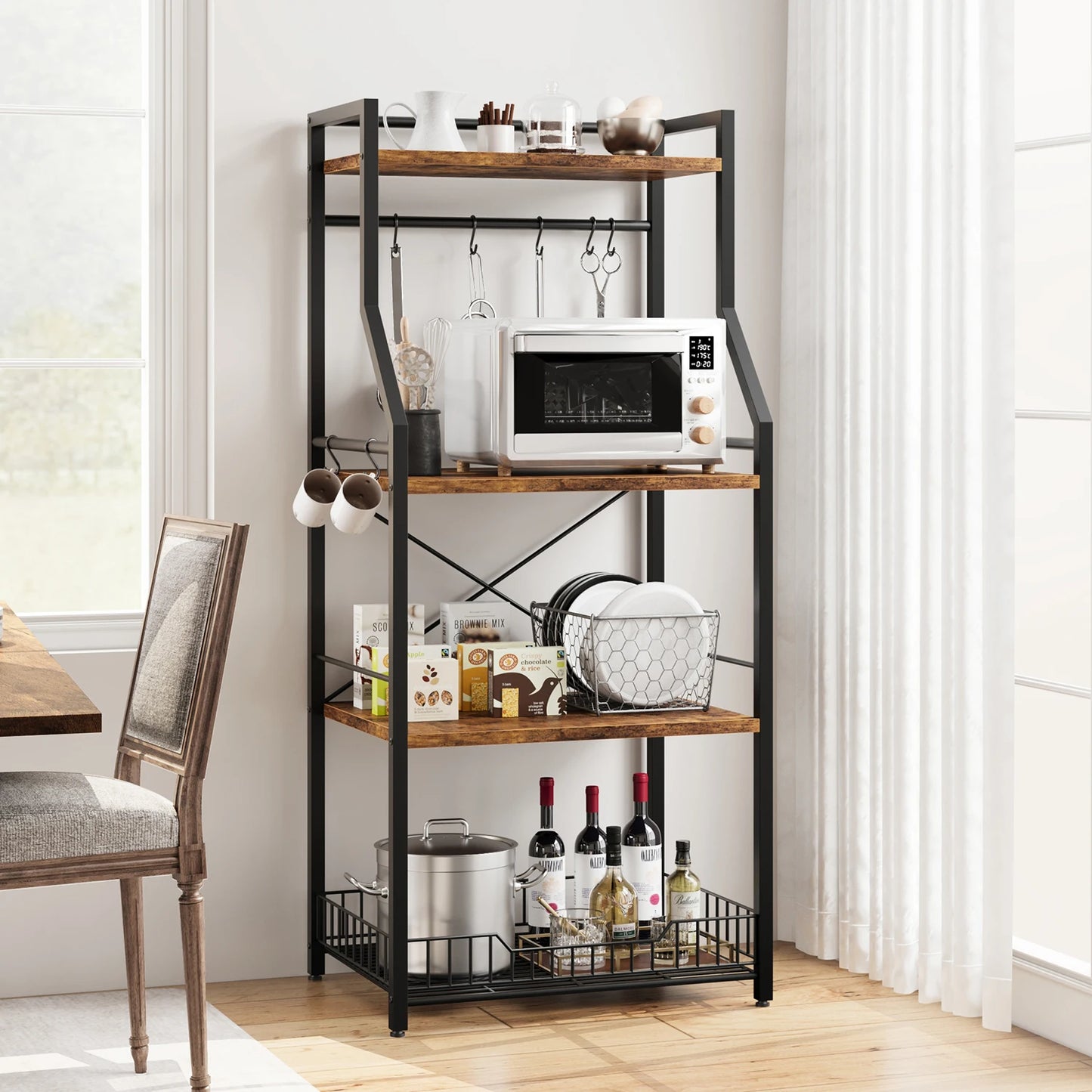 TWISTER.CK Kitchen Bakers Rack Microwave Oven Stand With Large Wire Basket