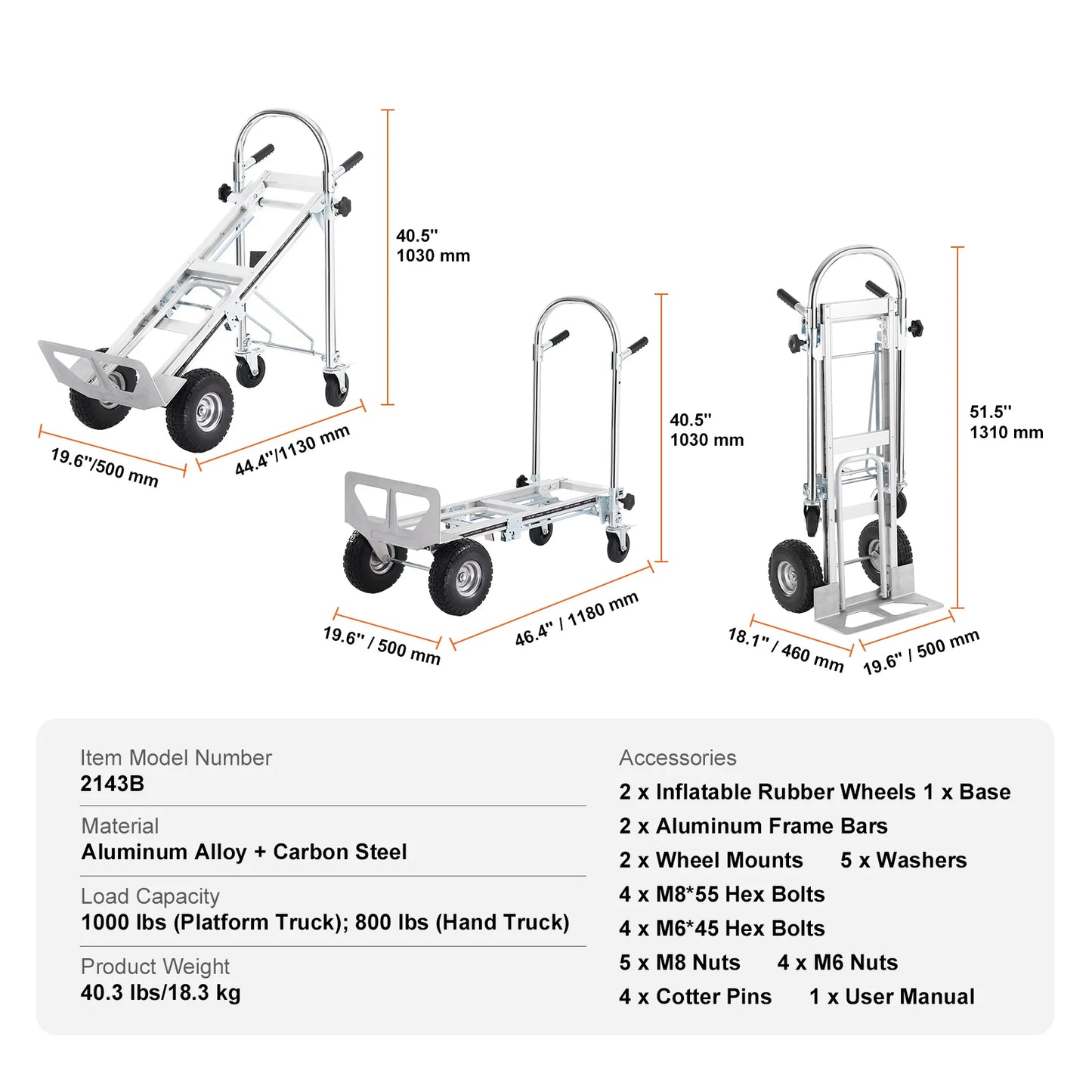 SucceBuy Folding Hand Truck Aluminum Heavy Duty Collapsible Cart
